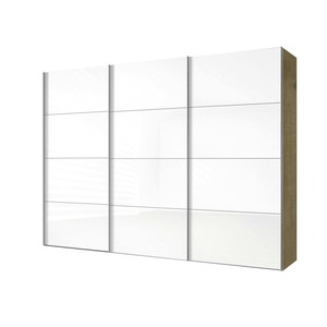 Schwebeturenschrank Kleiderschrank 300 Cm Schrank Riviera Eiche Hochglanz Weiss Ebay