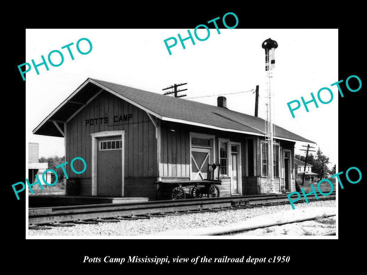 OLD POSTCARD SIZE PHOTO OF POTTS CAMP MISSISSIPPI THE RAILROAD DEPOT