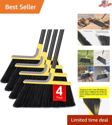 Durable Outdoor Cleaning Brooms - Lightweight 4-Pack with Adjustable 58'' Handles