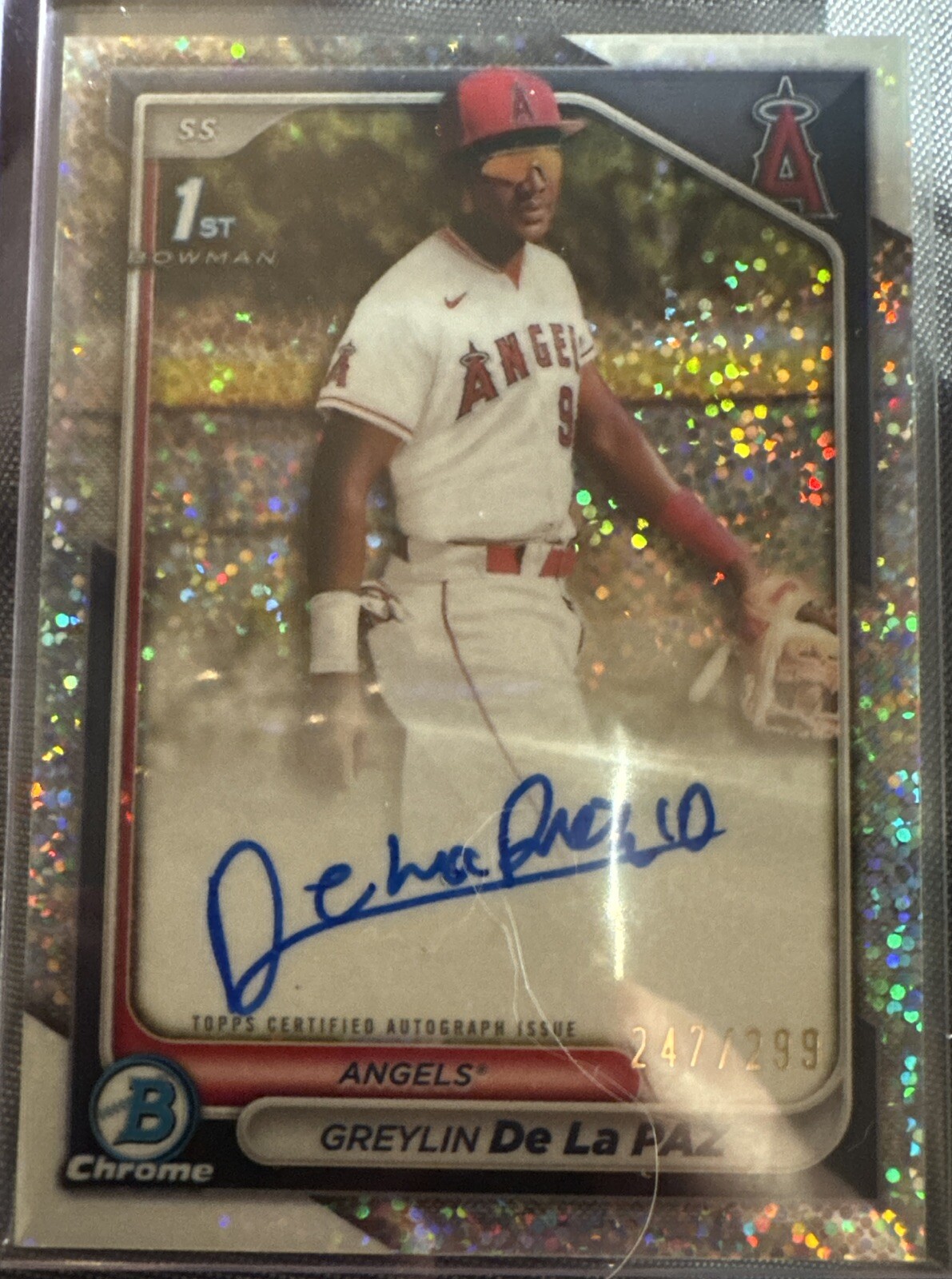 2024 Bowman Chrome Greylin De La Paz 1st Bowman Speckle Refractor Auto 247/299