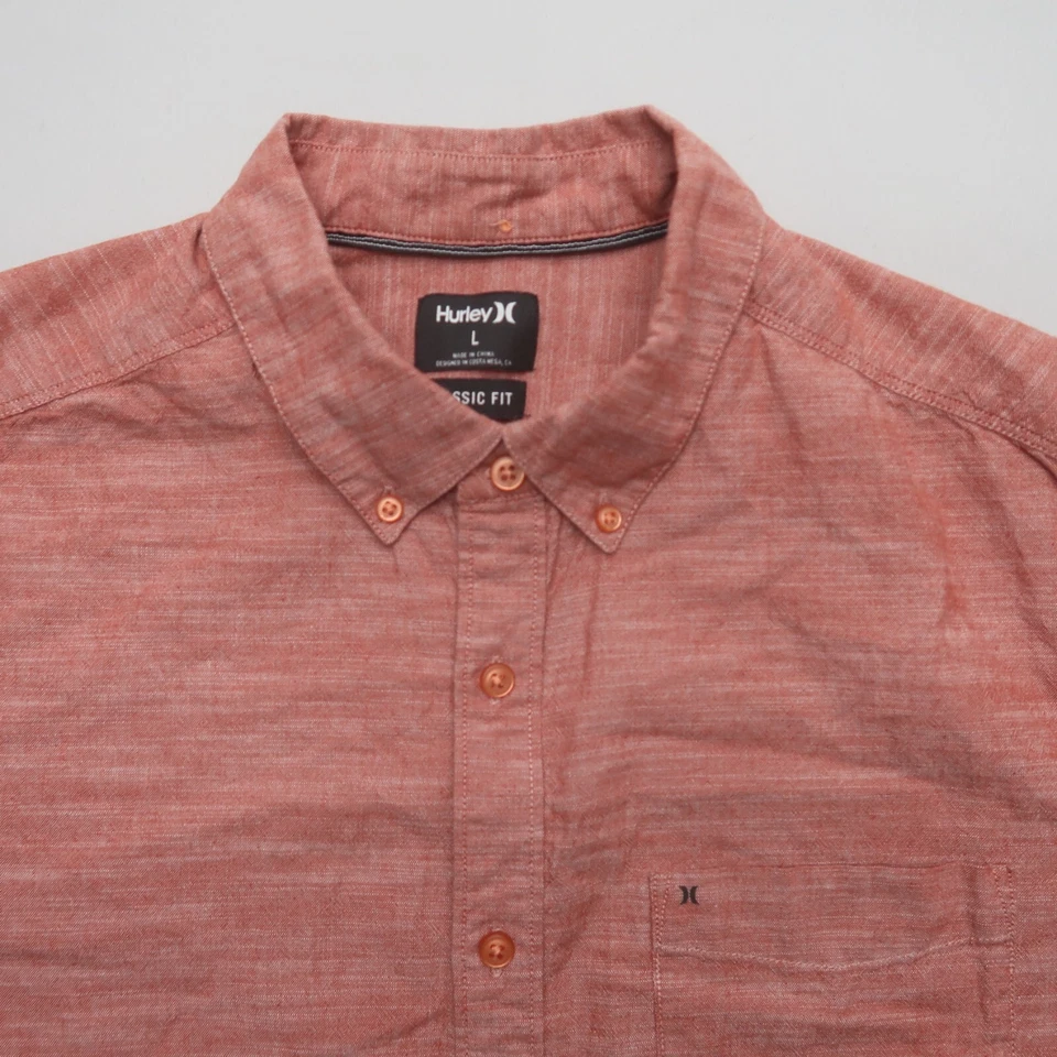 Hurley Mens Short Sleeve Shirt Size Large Pink Classic Fit Plaid Button Down - Image 2 of 4