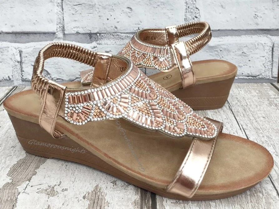 Ladies gold store wedge shoes