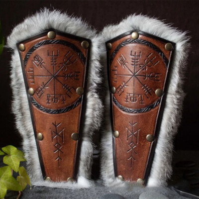 1pc Medieval Viking Style Arm Gauntlet PU Leather Armor Bracer Larp Cosplay Prop