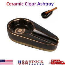 Ceramic Cigar Ashtray Holder Home Ashtray Portable Outdoor One Ash Slot Black