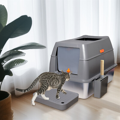 Extra Large Enclosed Stainless Steel Cat Litter Tray Box Front Top Exit Toilet