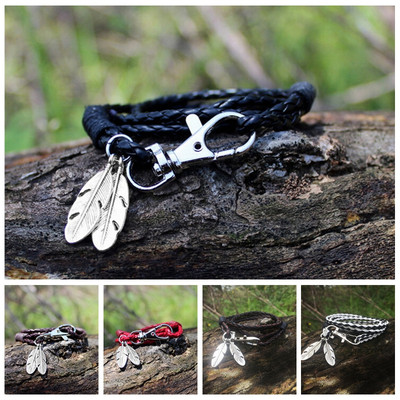 Hot Bangles Men Jewelry Accessories PU Leather Feather Charm Bracelets Cool A~J~
