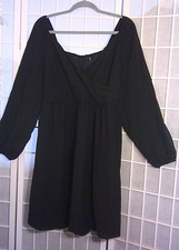 SHEIN NEW Black Dress 0XL Curve, Lightweight flowy, V Neck, Long Sleeves