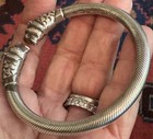 VINTAGE STERLING SILVER DOUBLE LION HEAD RIBBED FLEX BANGLE BRACELET STUNNER 28G — photo 8