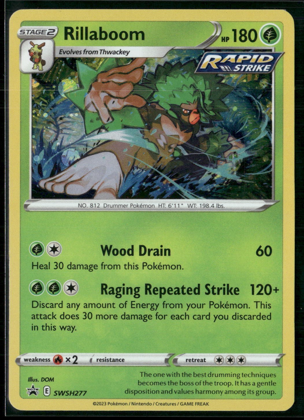 Pokemon - Rillaboom SWSH277 Black Star Promo Cosmos Holo LP+