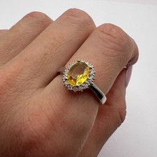 925 Sterlingsilber Citrin Halo Ring oval gelb...