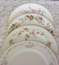 Vintage Mismatched China Dessert Plates (4) Gold Silver Bands 7 1/2