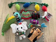 Bark Box Lot Of 8 Gently Used Toys - Elephant Corn Super Soaker Christmas Bulbs