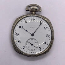 Elgin 1921 Art Deco Pillow Shape White Gold Filled 12s Pocket Watch Runs