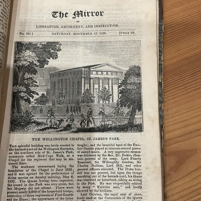 Antiker Druck 1838 - THE WELLINGTON CHAPEL - ST JAMES s PARK LONDON + Artikel