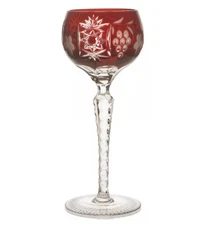 Marsala By AJKA Cut to Clear Crystal Wine Hock  In Red  8.25” Hungary