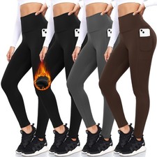 4 Pack Fleece Lined Leggings with Pockets for Women High Waisted Thermal Wint...