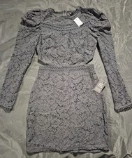 Express Lace Puff Sleeve Side Cutout Sheath Dress in BLACK Size XS New