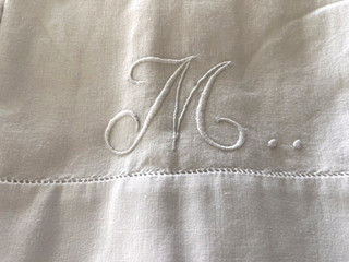 White on White Monogram M Pillow Case Set Regular Vintage