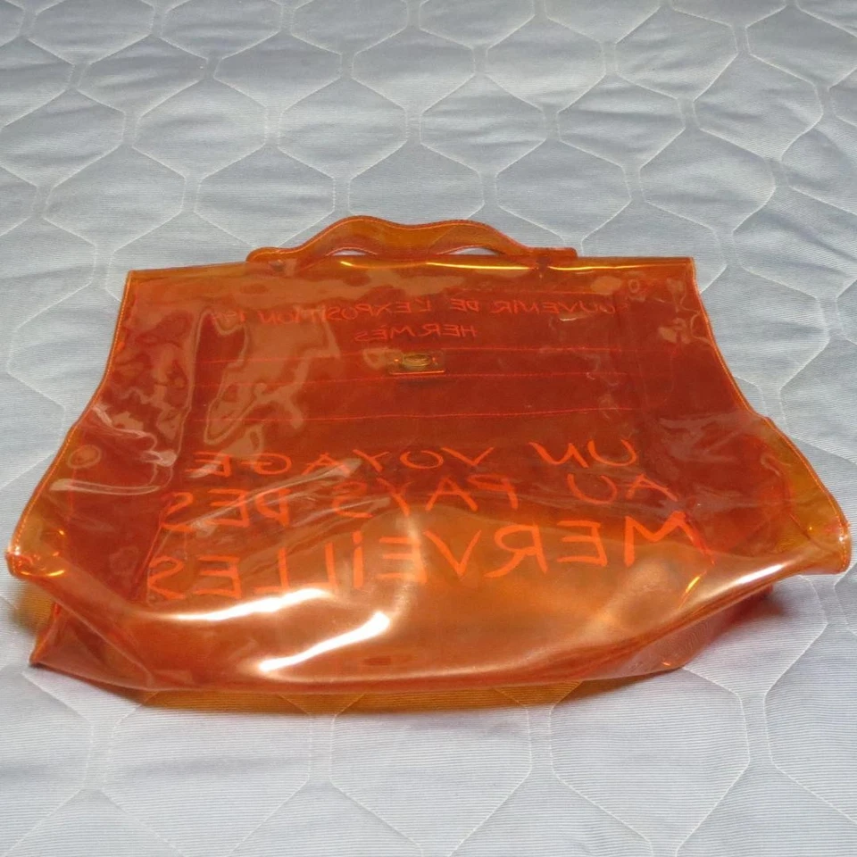 Hermes Orange Vinyl Kelly Handbag Vintage Bag Model Kelly 1990s Authentic - Image 2 of 4