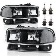 Headlight Assembly Front Lamp Compatible with 1999 Black/Clear/Clear With Bulb