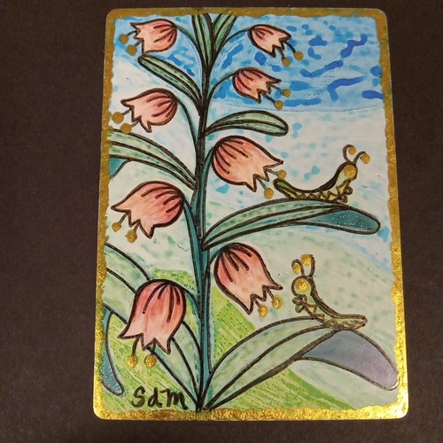 ACEO Original Art Card Lily Of The Valley Sabrina de Man Folk Art Fall Nature