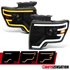 Fit 2009-2014 Ford F150 Black Smoke Projector Headlights LED Sequential Signal