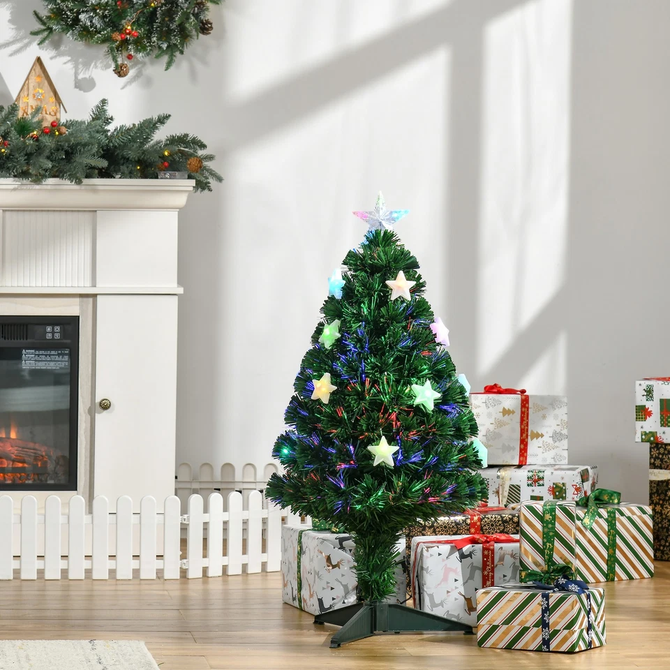 HOMCOM Albero di Natale a Fibre Ottiche 90cm con 12 Luci LED di 3 Colori - Immagine 3 di 4