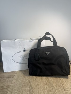 Prada Black Nylon Triangle Logo Bag Made in Italy with Bag and Wrapping Papers