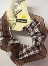 3 NEW Hair Scrunchies Ponytail Holders BROWN PLAID