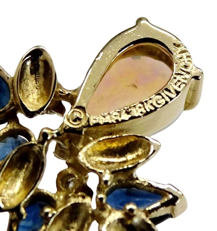 Vintage Givenchy Opal Blue Sapphire Diamond 18k Yellow Gold Pendant Necklace thumbnail 6