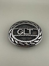 Vintage Western Belt Buckle GLT Rope Edge Oval Rustic Metal 3.5