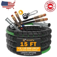 15 FT Semi Truck Air Lines Kit 3IN1 Trailer Cord and Air Brake Hoses Assembly...