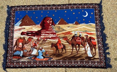 Egyptian Desert Scene Multicolor Woven Tapestry, Decorative Textile, Horizontal