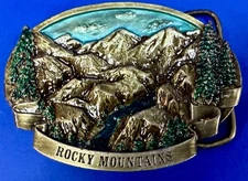 Rocky Mountains Nature Scene Vintage 1978 Bergamot Brass Works Belt Buckle