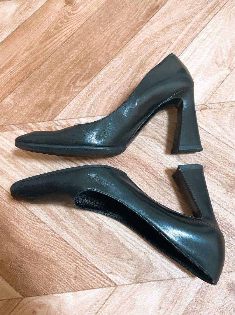 Rare PRADA Black Leather Square Toe Chunky Heel Pumps Size EU38/US8 Auth thumbnail 4