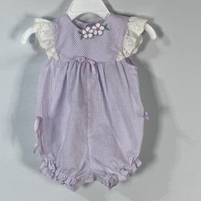 Bubble Romper 6-9 Months Vintage Sleeveless Purple Gingham Summer Ruffle