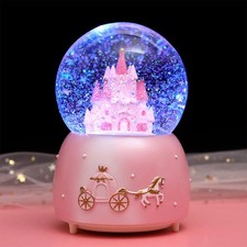 Light Up Musical Snow Globe Rotating Crystal Ball Music Box Automatic Pink 