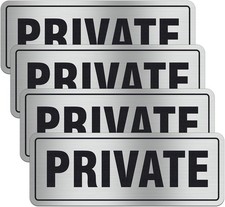 Private Sign for Door or Wall, 4 Pack 8x3Inch Self-Adhesive 8x3inch, Silver