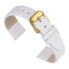 Genuine Leather Band 20mm Flat Leather Watch Strap White/Golden Tone Buckle