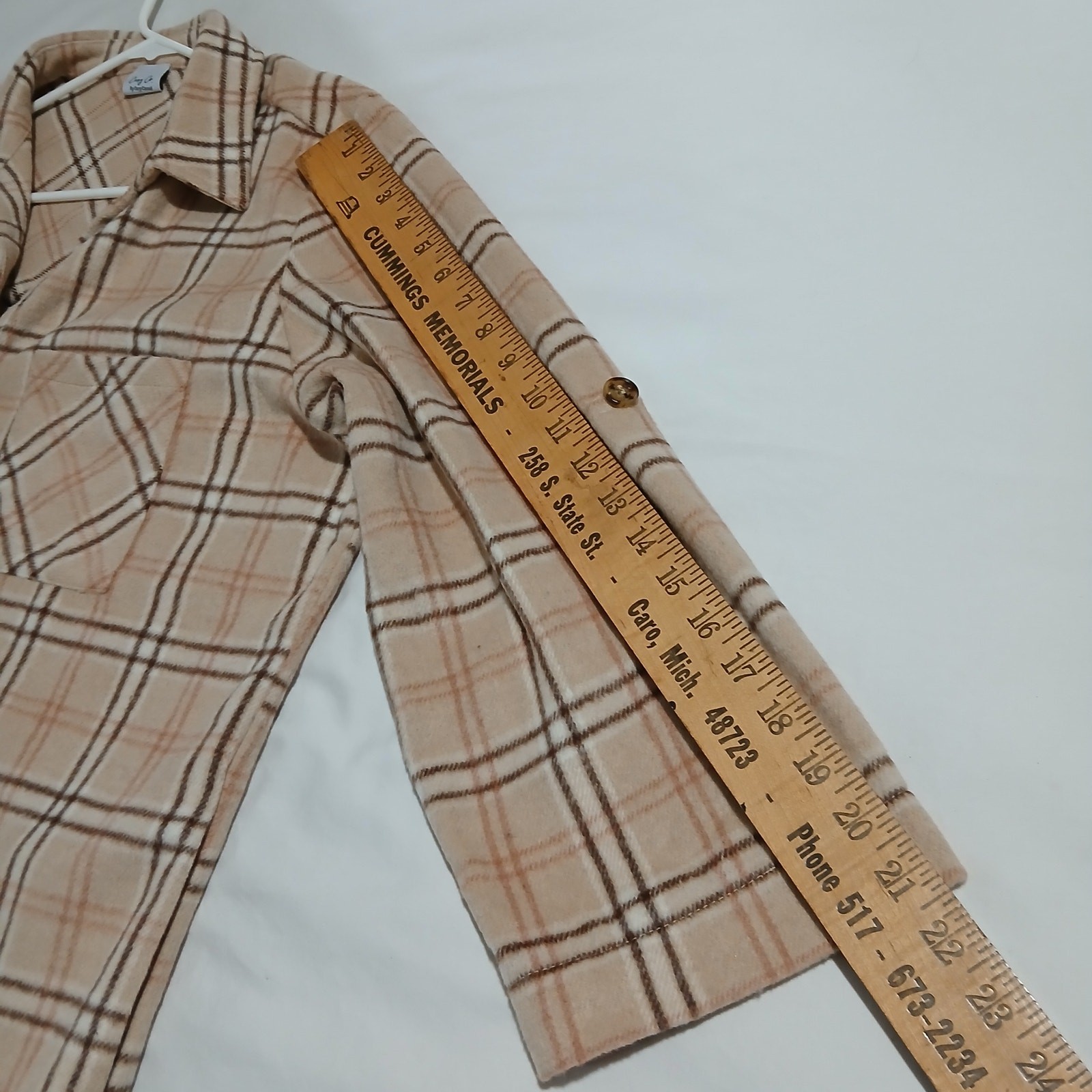 Cozy Co. by Cozy Casual 1X Shacket Adjustable-Sleeves Pockets Tan Plaid Plus Sz