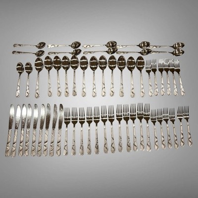 57 Piece Cambridge Felicity Frosted Stainless Flatware Spoons Knives Forks