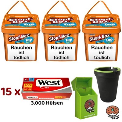 Fargo Stopf-Box 3x 400g Volumentabak/Stopftabak, West Red Hülsen, Zubehör