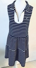 New Nautica Jeans Women's Large Tiered Dress Sleeveless Striped V-Neck Navy