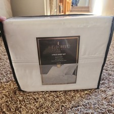 NUOVO set lenzuola Fieldcrest 4 pezzi queen size 100% cotone egiziano vendita al dettaglio $145