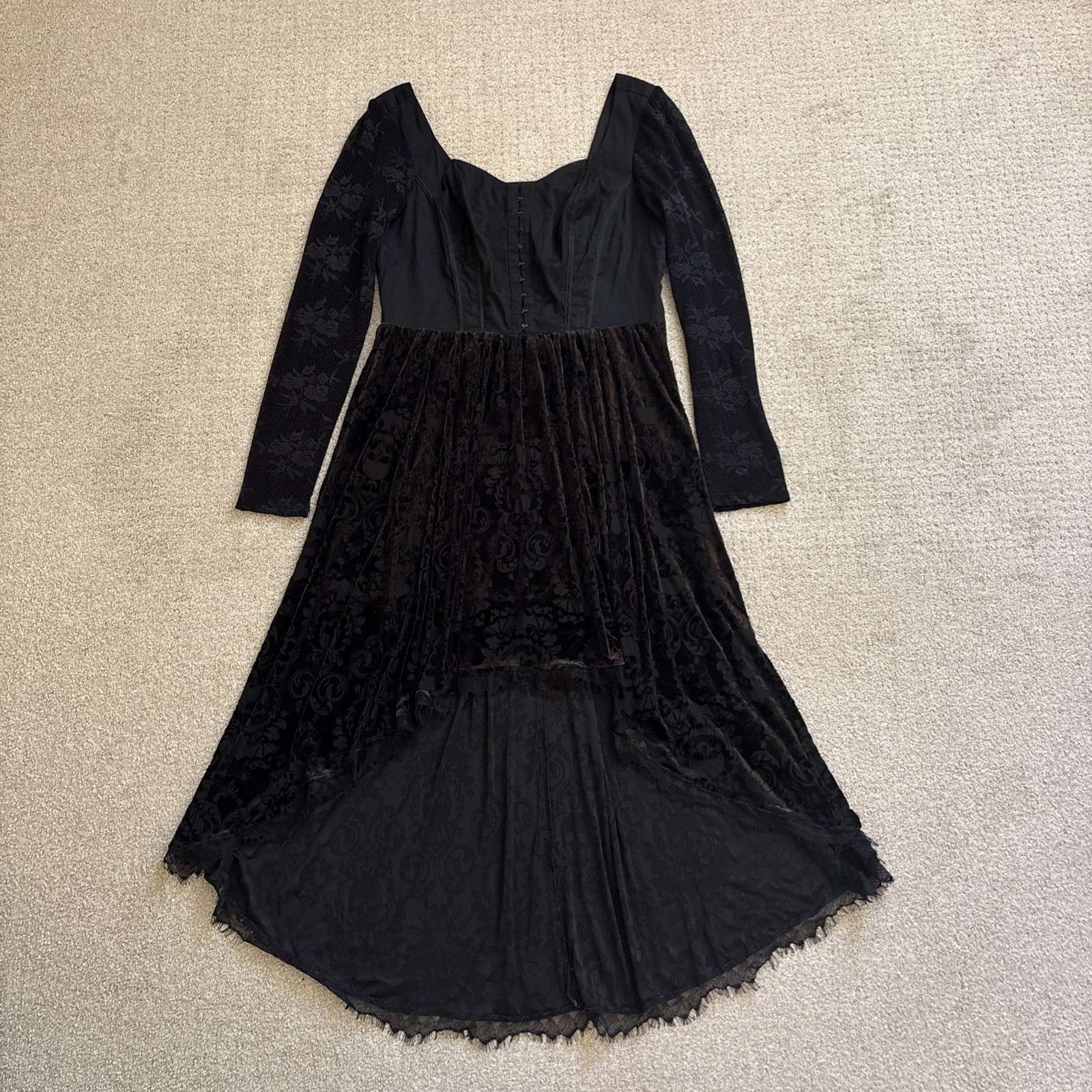 Hot Topic Y2k Women Sz L Whimsigoth Dress Black Velvet Corset Witchy Skulls Dark