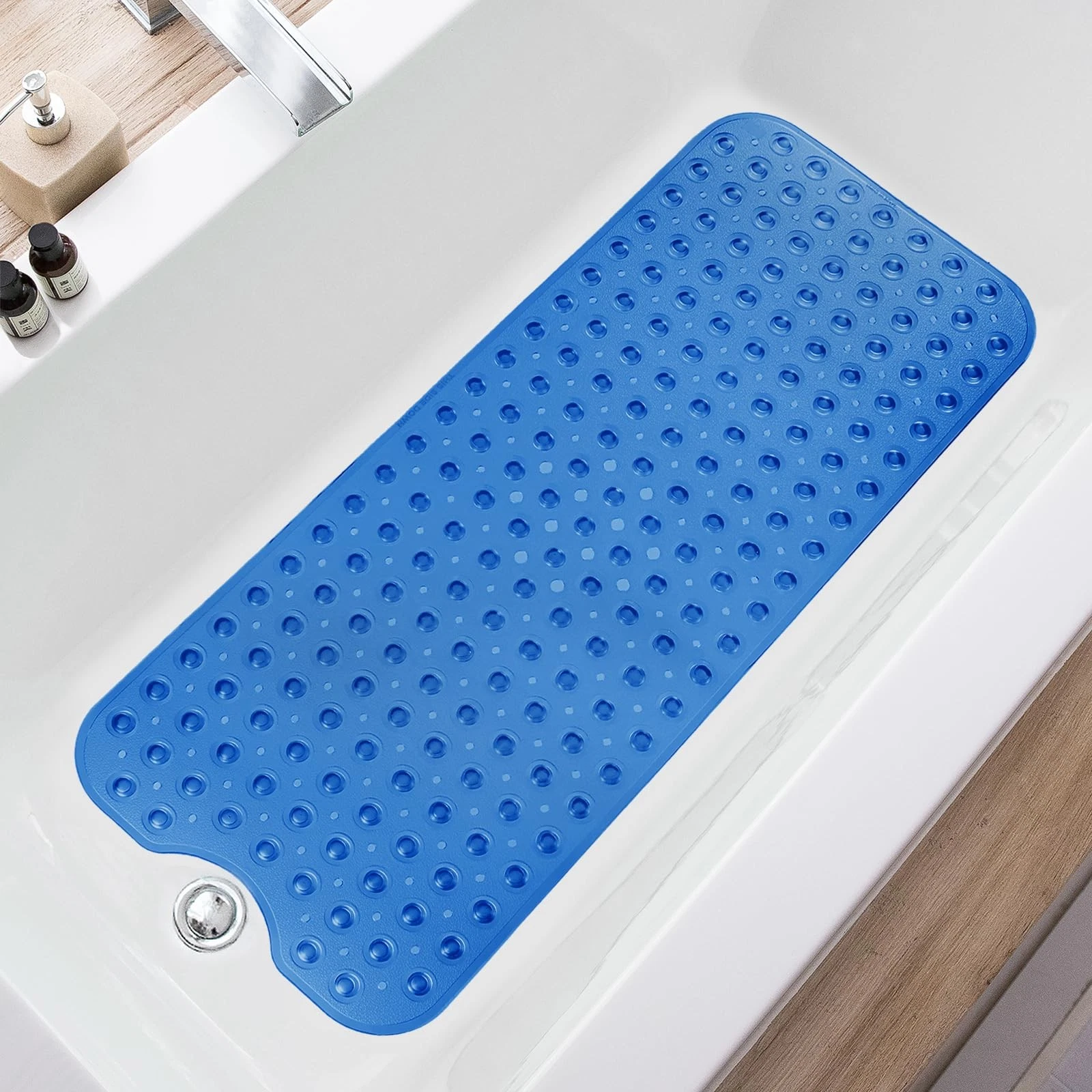TEESHLY Bathtub Mats for Shower Tub, 39" x 16" (Rectangular), Clear Blue