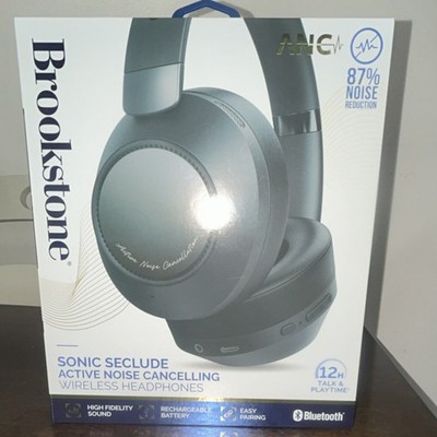 Brookstone Sonic Wireless Bluetooth Headphones, Noise Cancelling, Black,unopened