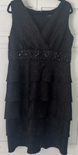 R M RICHARDS Black Tiered Cocktail Dress Beaded Waistline Size 16