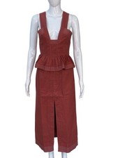 Ulla Johnson Women’s Designer Peplum Boho Sleeveless Rust Cotton Midi Dress XS 2