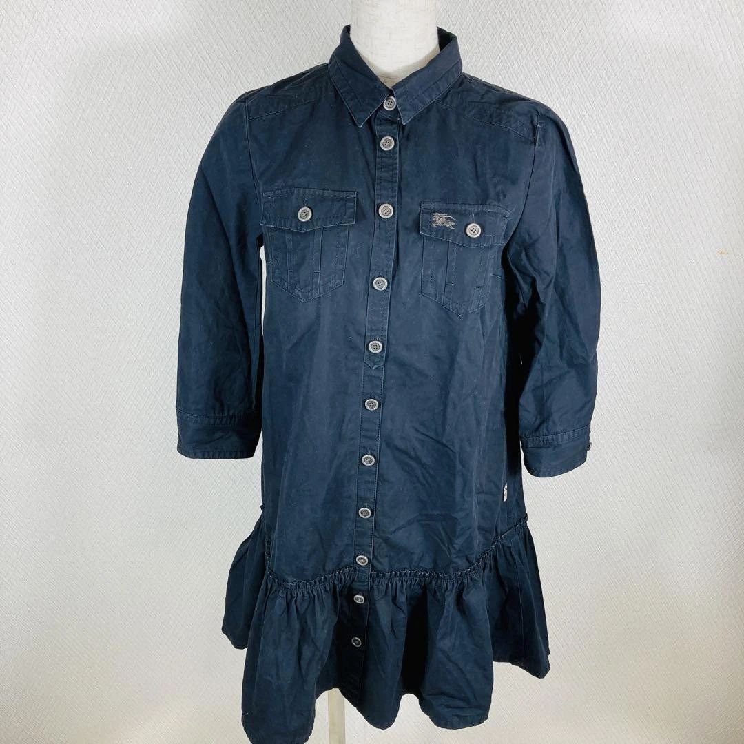 Abito camicia nero Burberry etichetta blu casual orlo arricciato